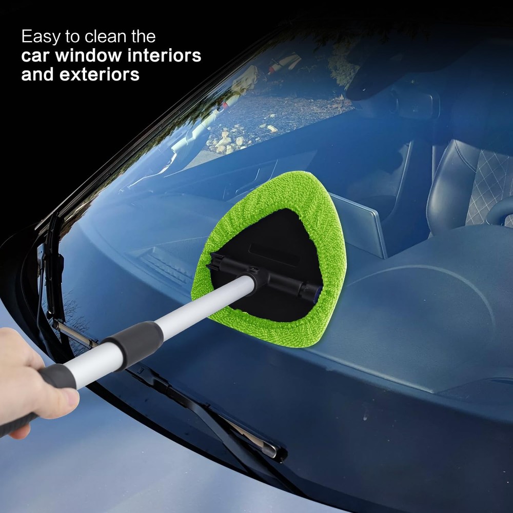 "22.5" Windshield Cleaner Tool Kit Extendable Handle, Microfiber Pads &