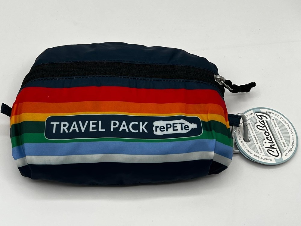 Eco-Friendly ChicoBag Travel Pack rePETe – Retro Stripe Foldable Backpack 15 L