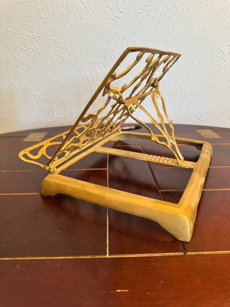 Vintage Solid Ornate Brass Folding Adjustable Book/Bible stand