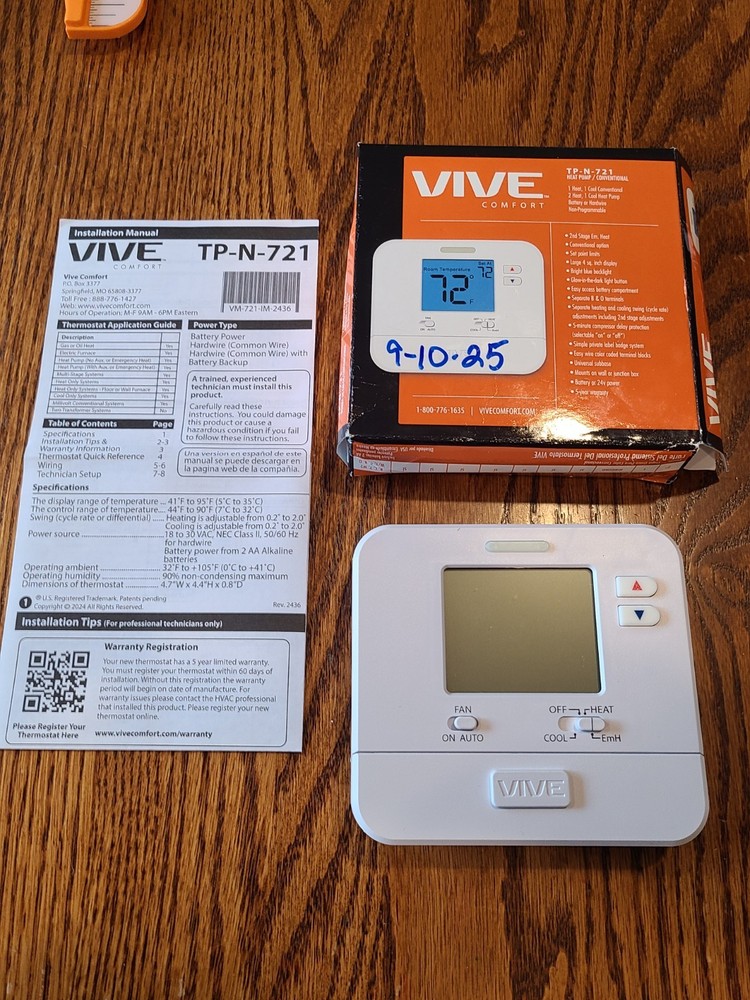 Vive Comfort TP-N-721 2H/1C Non-Programmable Thermostat