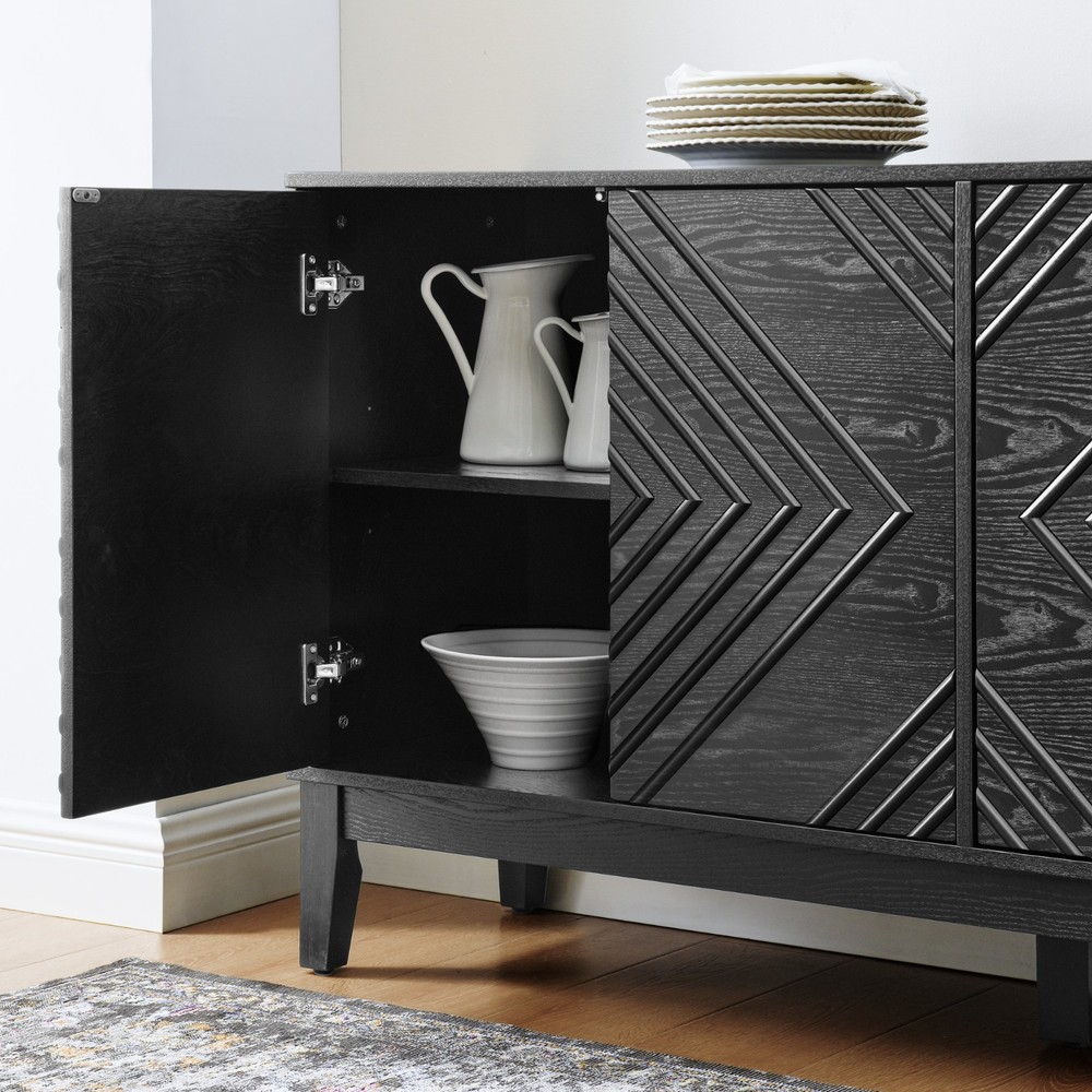 Mid Century Modern Buffet Cabinet Sideboard with Pattern & Adjustable Shelves