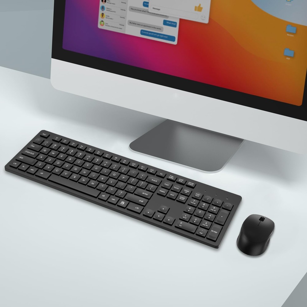 LeadsaiL Wireless Keyboard and Mouse Combo, Full-Sized Ergonomic Computer Keyboa