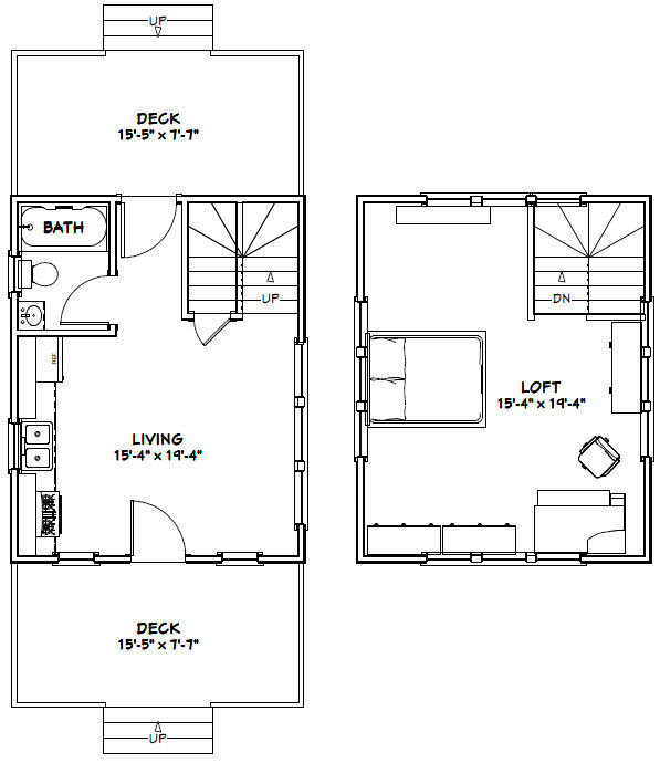 16x20 Tiny House -- 574 sq ft -- PDF Floor Plan -- Model 4B