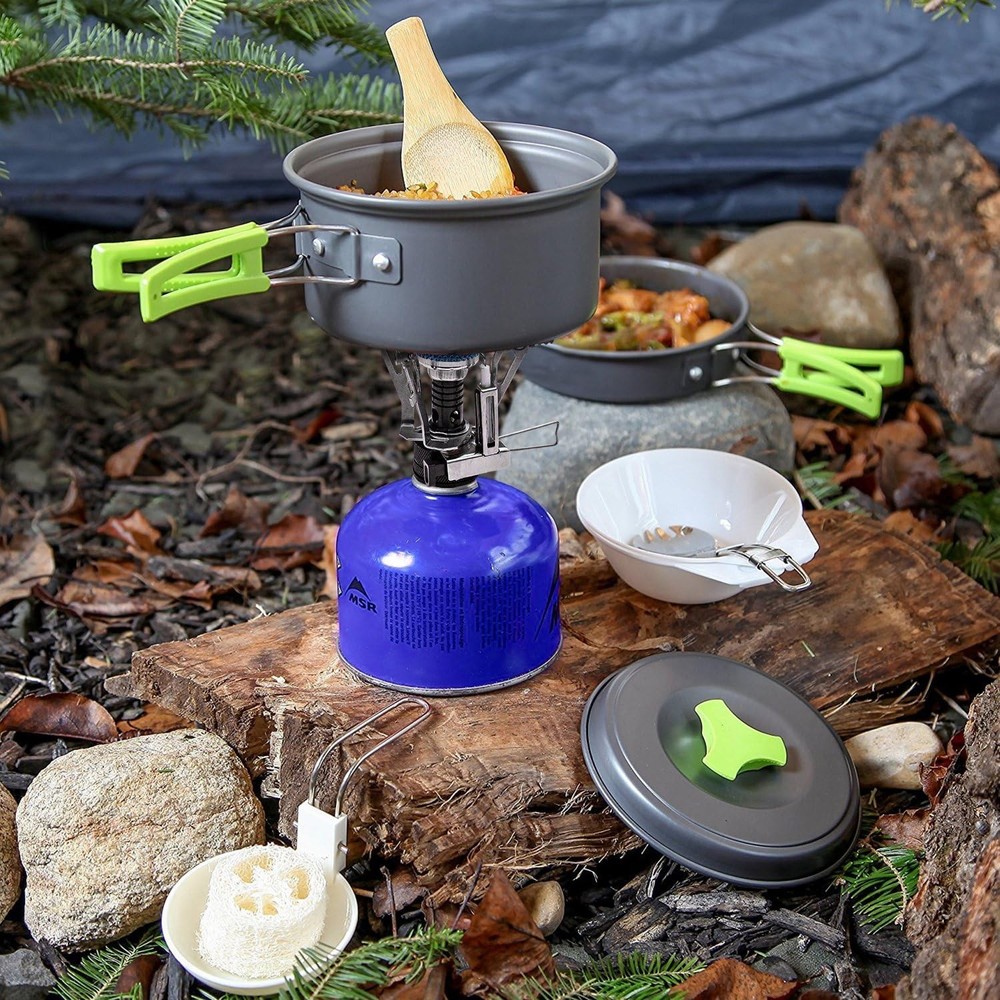 Durable 10-Piece Backpacking Cookware Set with Essential Utensils Included