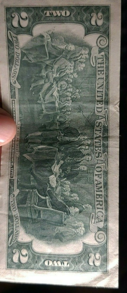 1976 $2 note alignment Shift over-inking error AU [almost uncirculated] folds