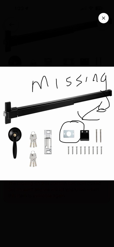 IRONWALLS Panic Bar Exit Device Commercial Door Black 41”-53” MISSING 1 Pc