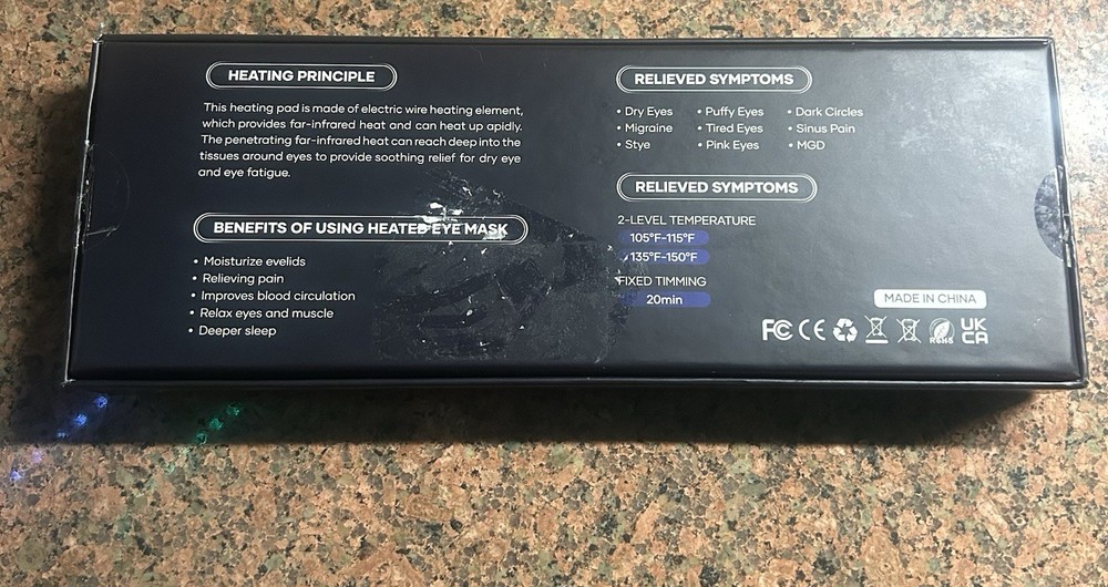 Rechargeable Heated Eye Mask. New with Box. USB Powered.