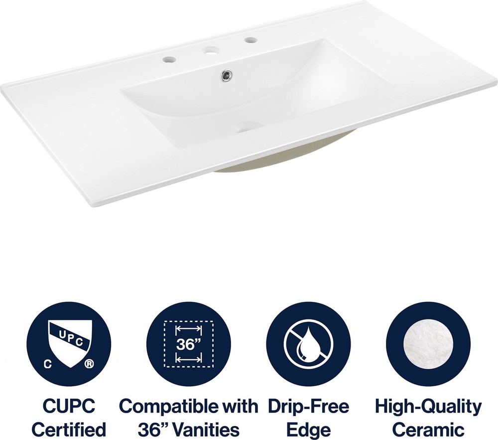 JONATHAN Y Lighting SNK1003 Ancillary 36" Ceramic Vanity Top - White