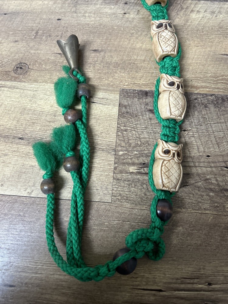 Vintage 70s Macrame Owls & Bell Wall Hanging Hippy Boho￼36” Long