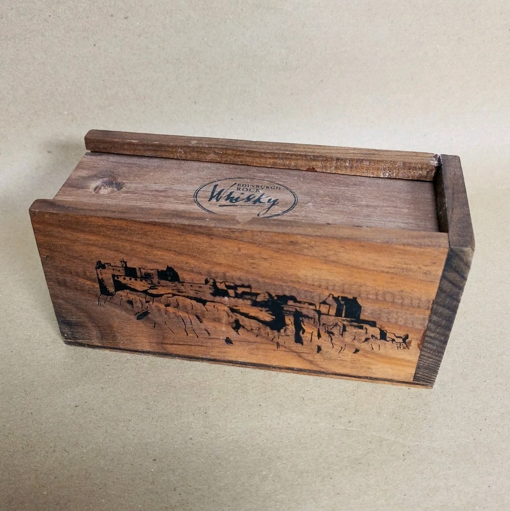 Collectable Edinburgh Rock Whisky bottle and presentation box 10cl. EMPTY.