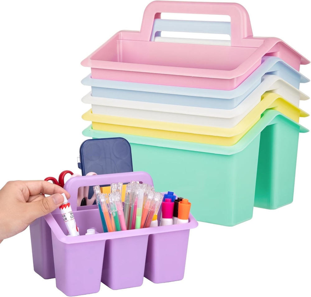 Plastic Caddy with Handle,Protable Classroom Craft Caddy, 6-Pack Storage Caddy f