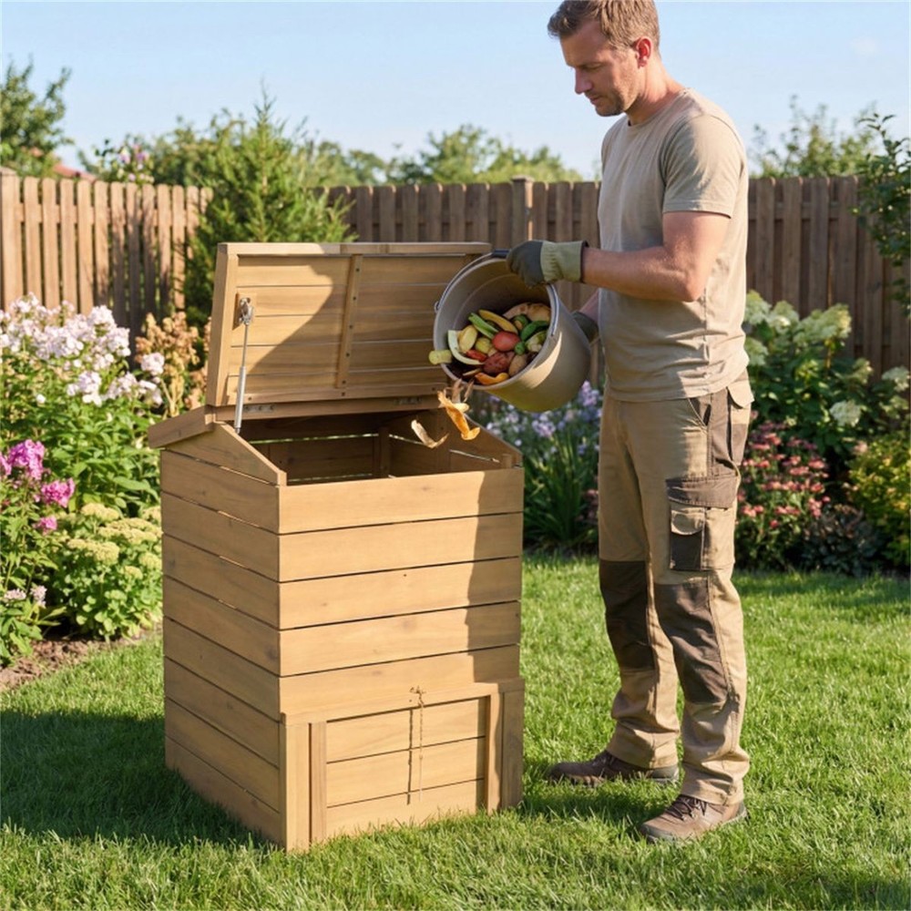 33' Tall Solid Wood Composter with Easy Top & Bottom Access, Decorative Compost
