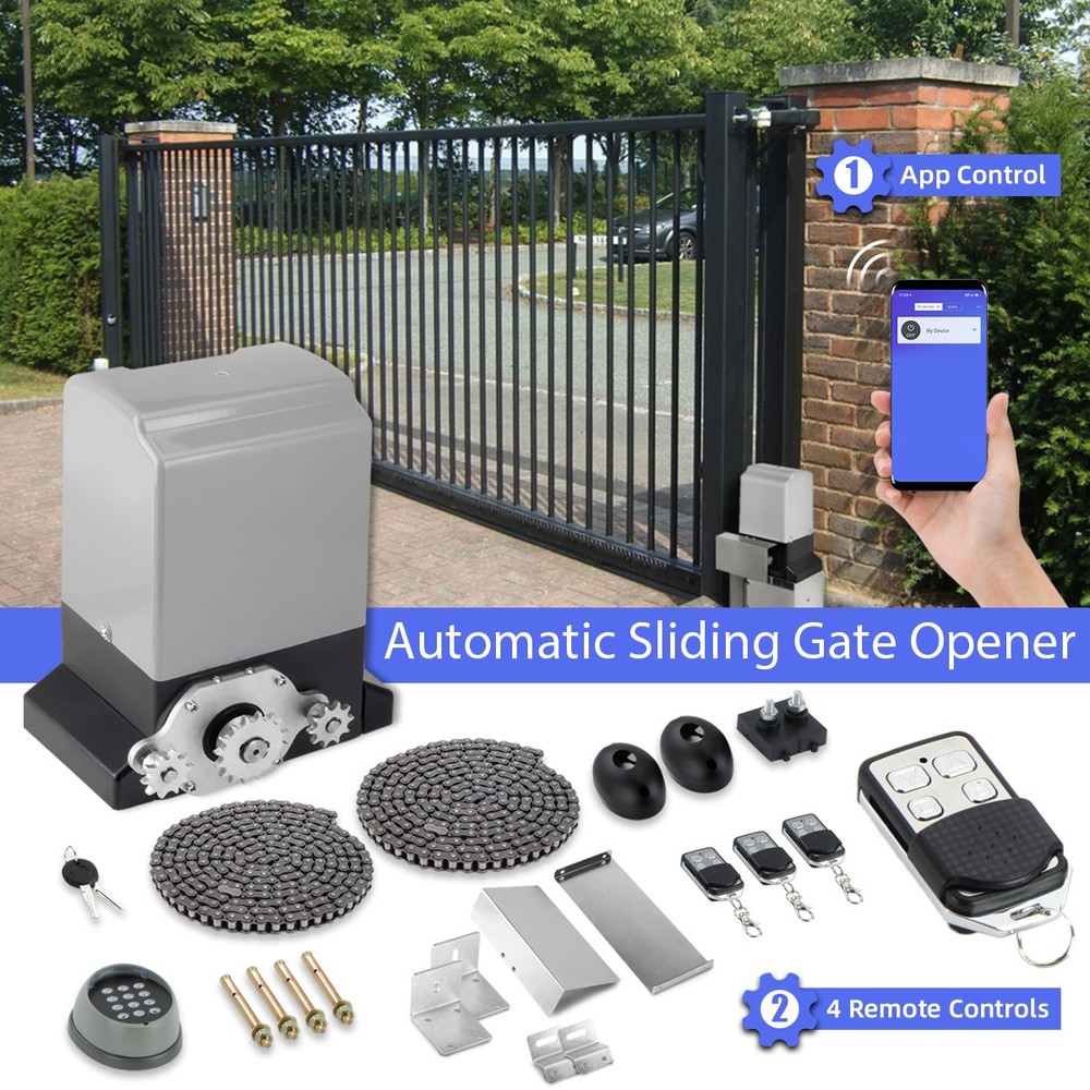 3300LBS Electric Automatic Sliding Gate Opener Motor APP+Keypad+4 Remote Control