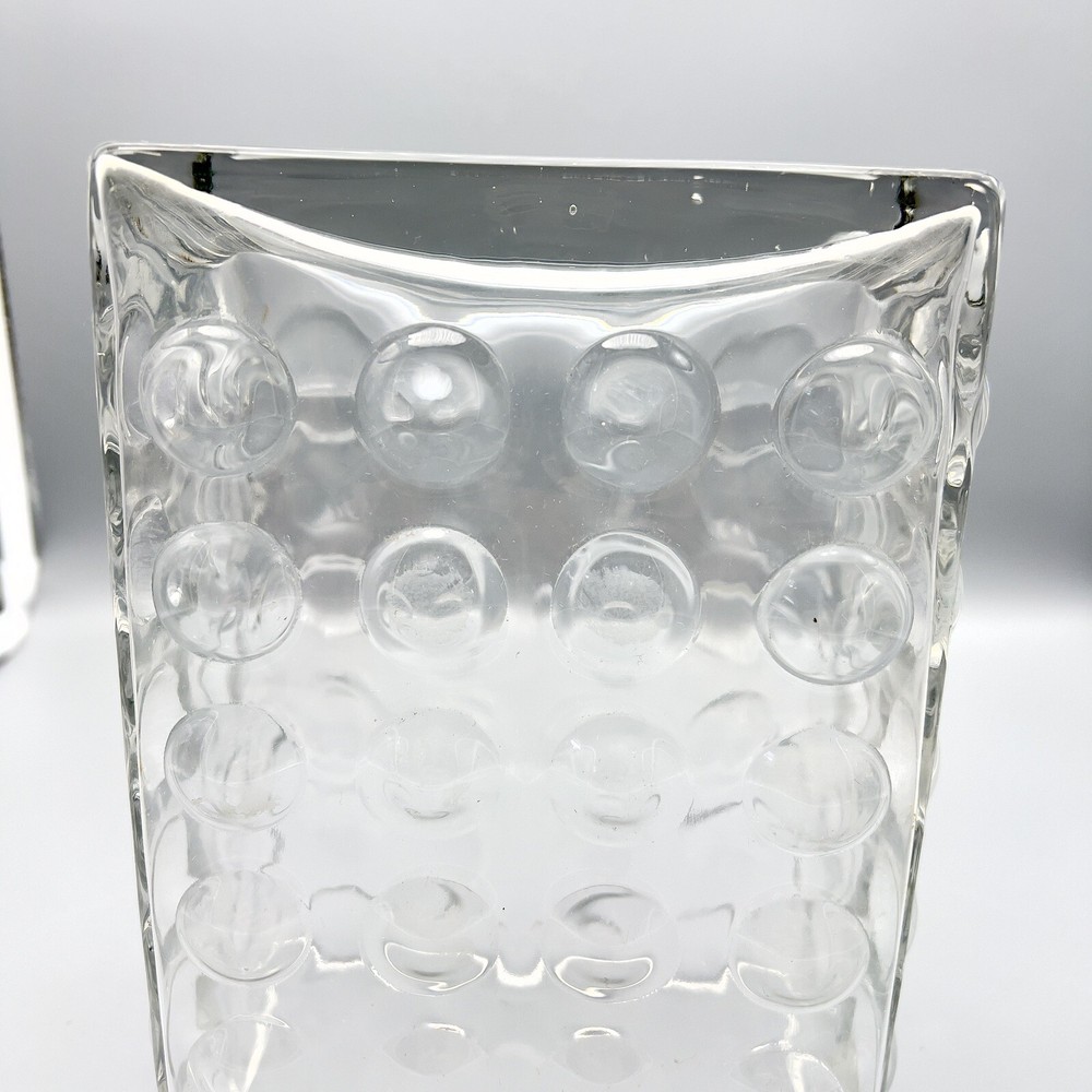 Mid Century Modern Style Vase Bubble Quilted Optic Clear Glass Rectangular 7.75"