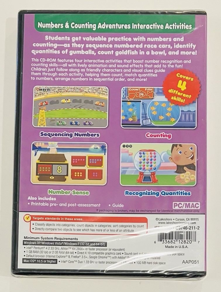 Lakeshore Interactive Interactive Games PC CDROM. Lot Of 2 Pre K-K Language Math