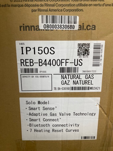 RINNAI Water Heater IP150S Tankless Indoor, High-Efficiency, Natural Gas Grey
