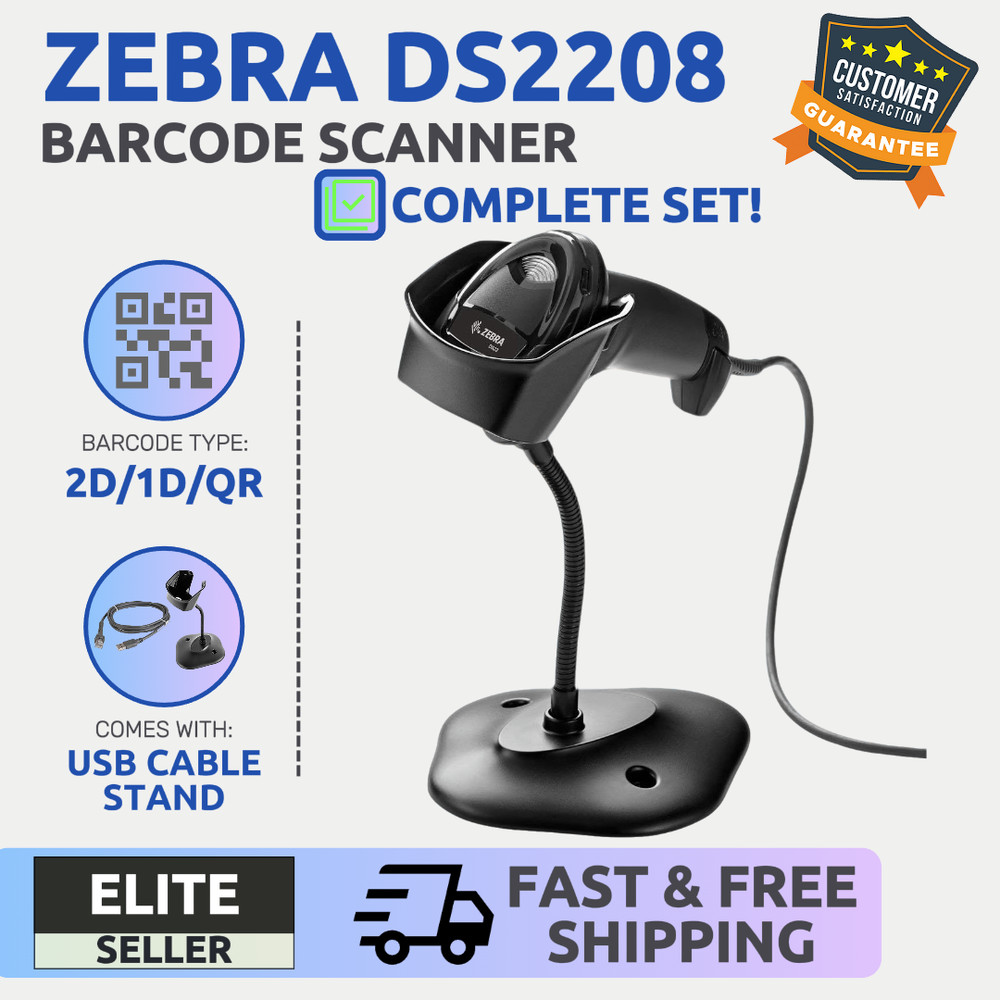 ✅Zebra DS2208 2D Barcode Scanner with USB Cable & Hands-Free Stand!⭐🔥