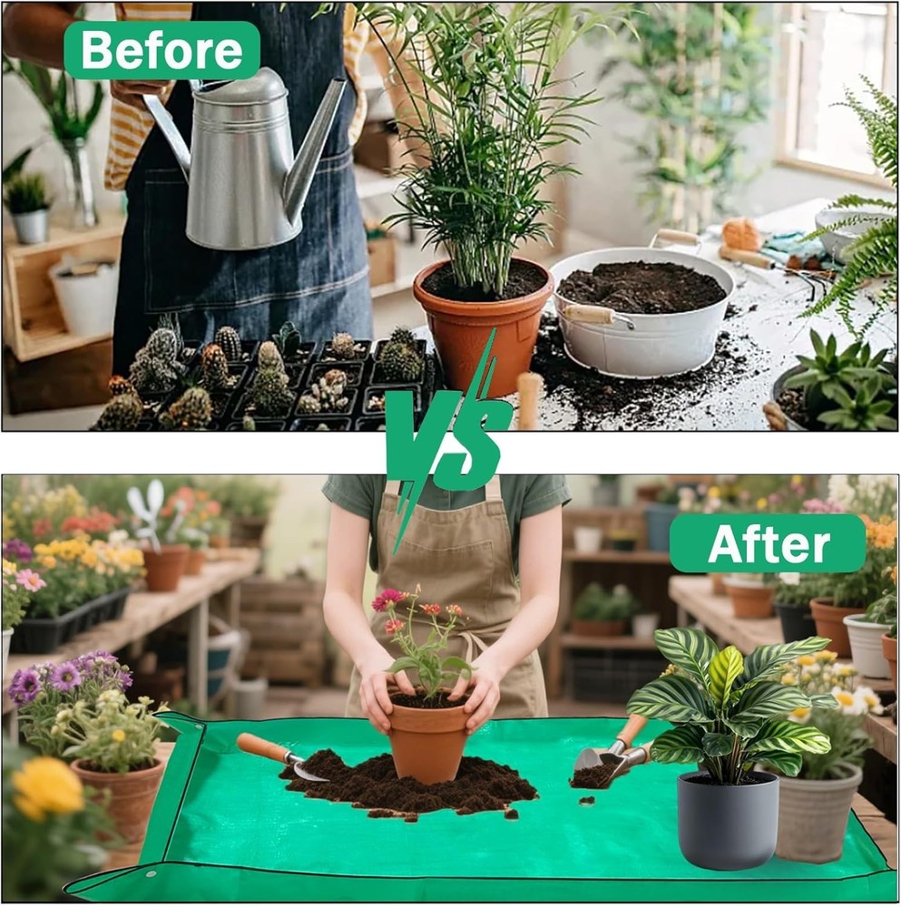 Thickened Foldable Repotting Mat for Indoor Plants - 59'' x 59'',''Mess Control