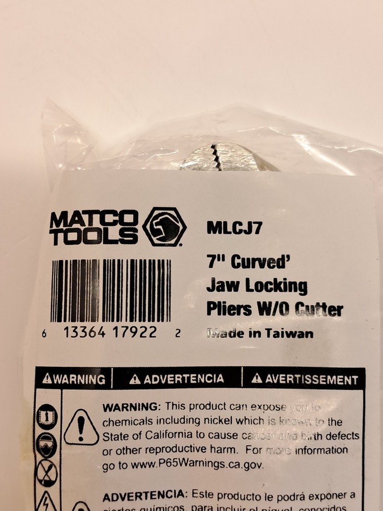 Matco Tools MLCJ7 7" Curved Jaw Locking Pliers