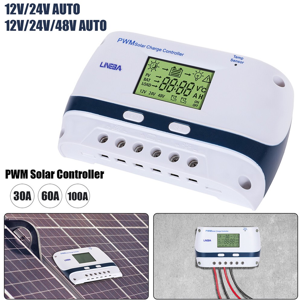 100A 60A 30A PWM Solar Panel Regulator Charge Controller Auto 12/24/48V 1 USB