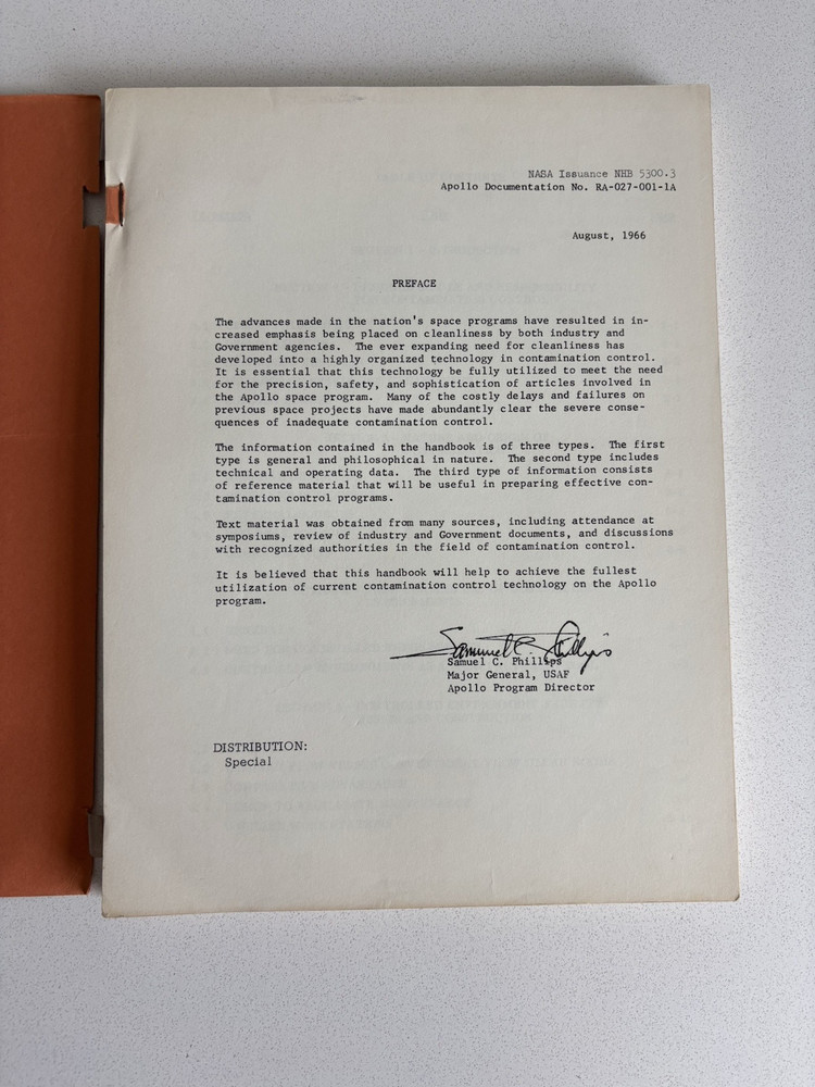 NASA Apollo Handbook For Contamination Control Program 1966 Manned Space Flight