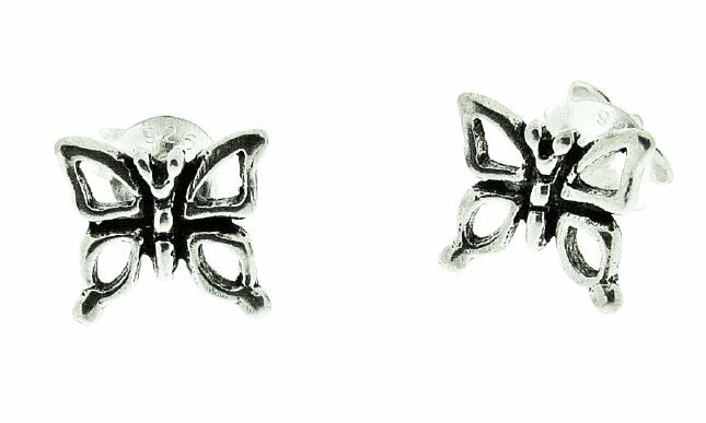 Silver open butterfly stud earrings