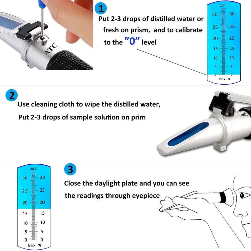Brix Refractometer 0-32% Brix Meter for Testing Sugar Content in Fruit, Porta...
