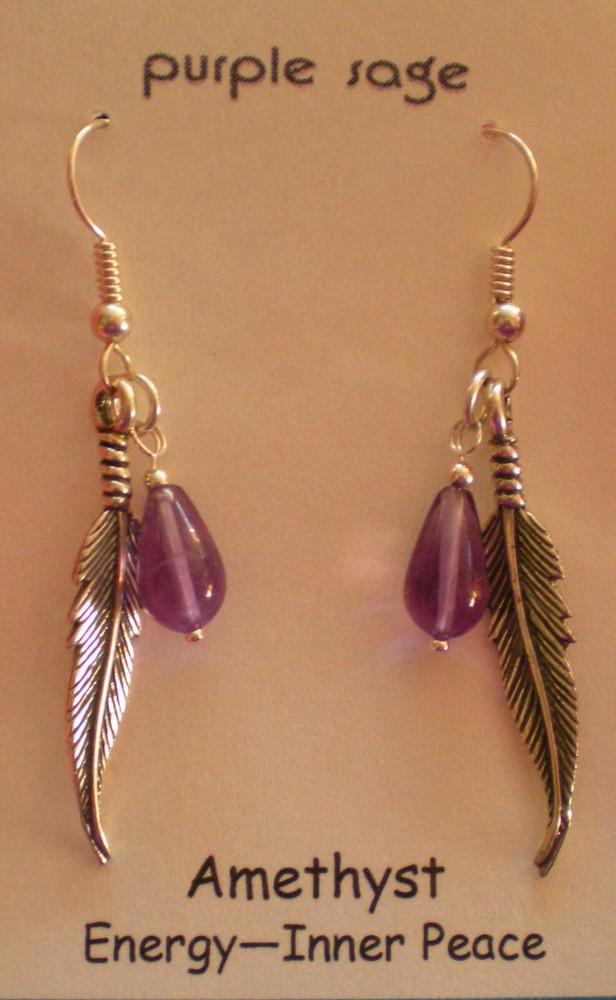 Amethyst Sterling Silver Feather Earrings e167
