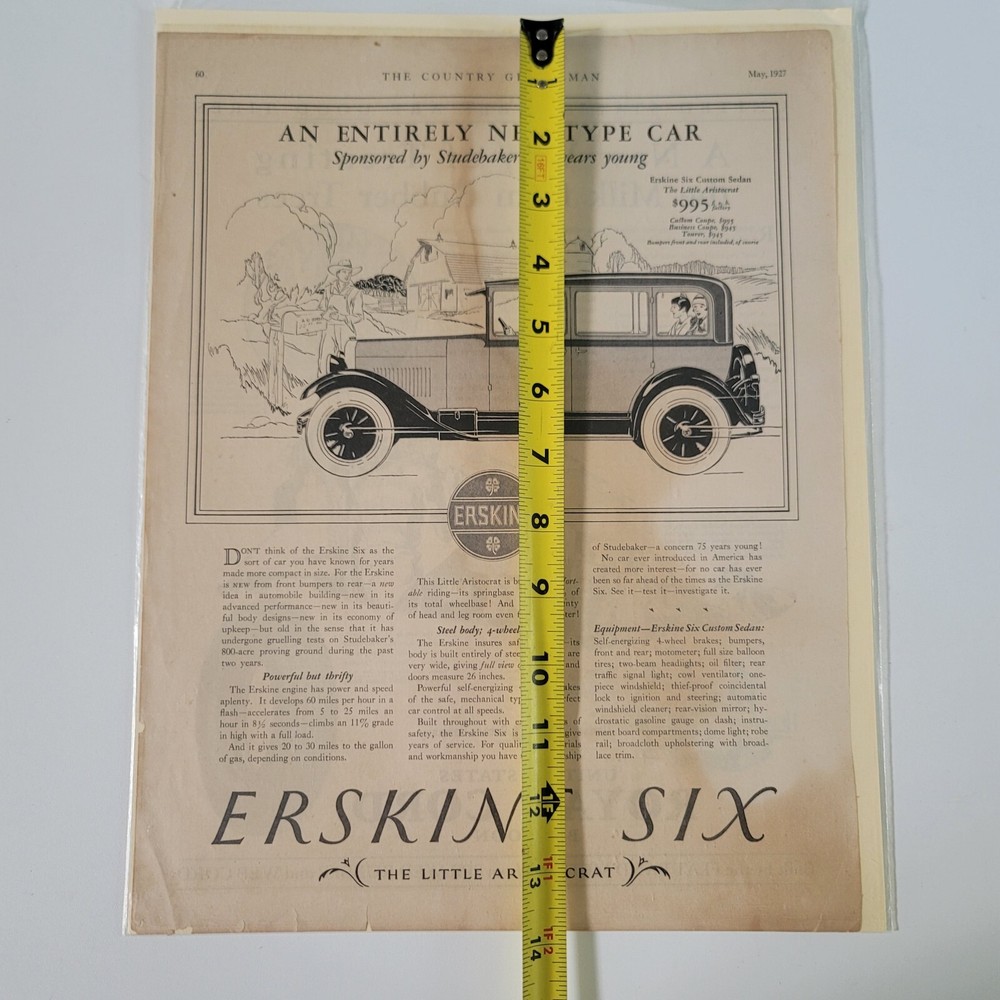 1927 Studebaker Erskine Six AD Ephemera Advertisement
