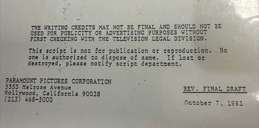 Star Trek 3: The Search For Spock Final Draft 1983 Script In Protective Sleeve