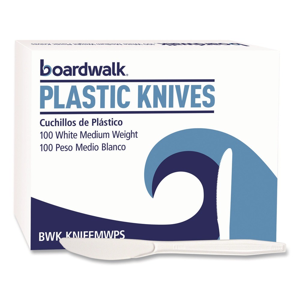 Boardwalk KNIFEMWPSBX Mediumweight Polystyrene Knife - White (100/Box) New