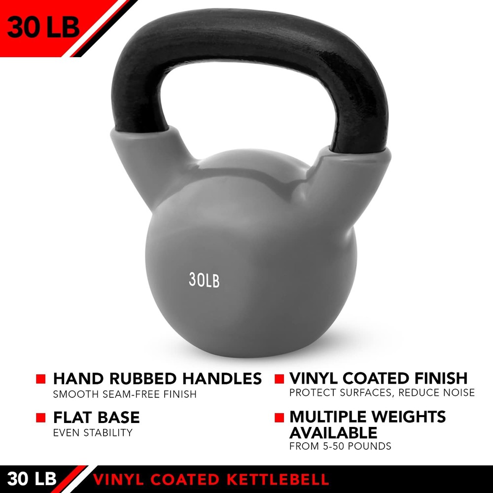 Kettlebell Weights Vinyl Coated Iron, 30 LB