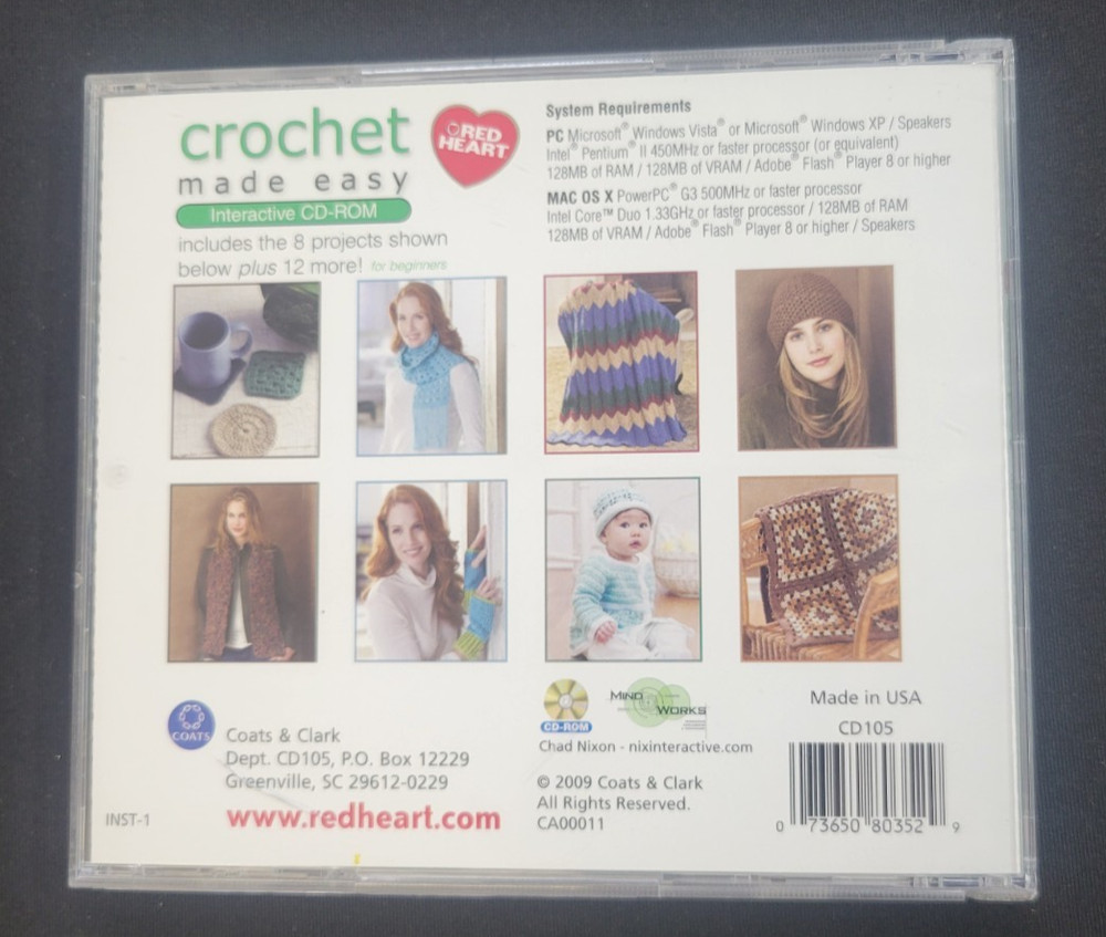 Crochet Made Easy Interactive CD-ROM Red Heart Beginner Basics USED