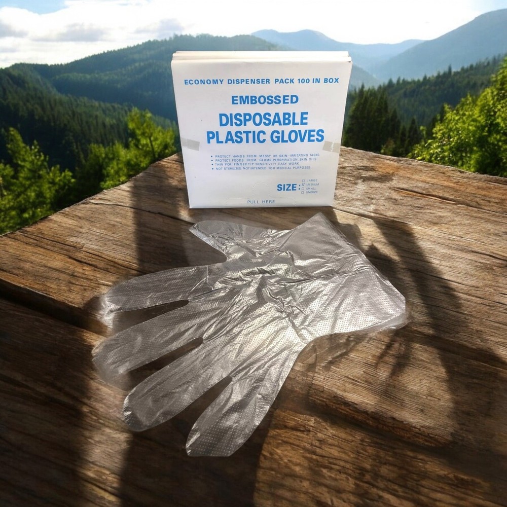 Poly Embossed Disposable Gloves Clear Size Medium Economy Dispenser Pack 100