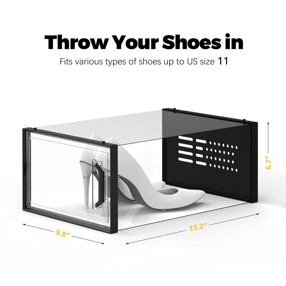 X-Large Shoe Storage Box Fit Size 11, Clear Plastic Stackable Shoe Organizer ...