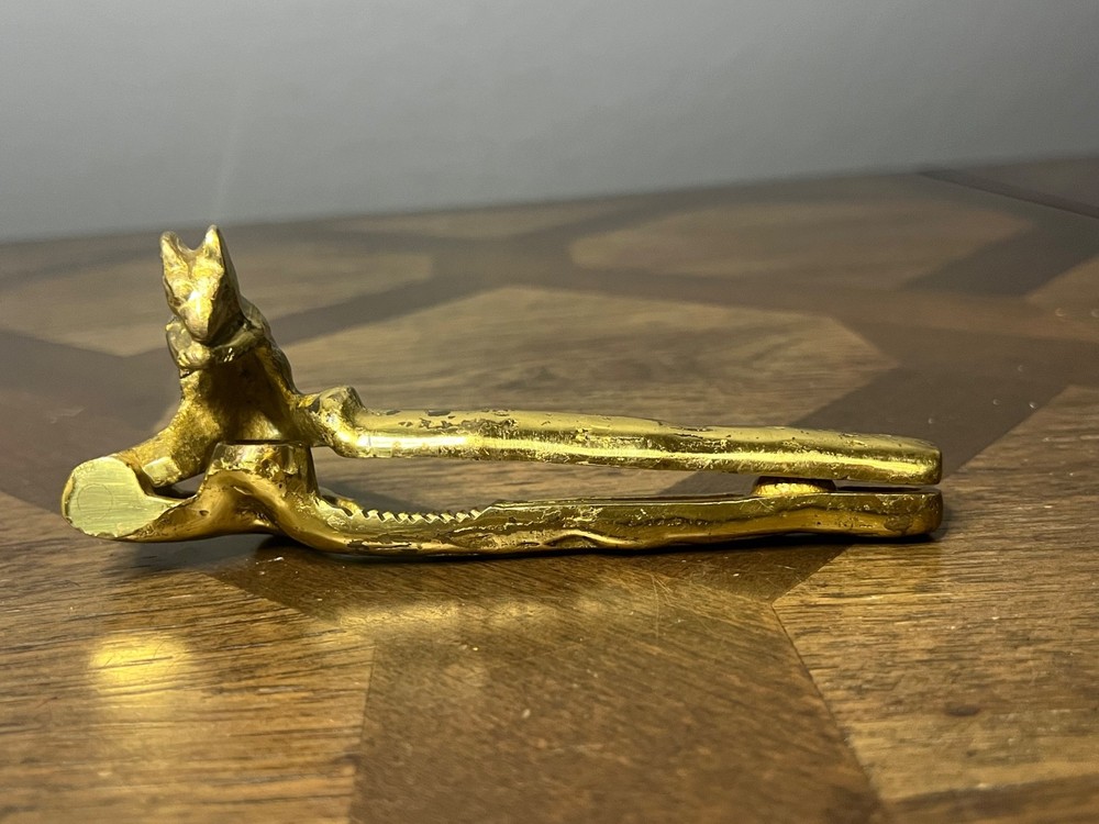 Vintage Squirrel Brass Nut Cracker Solid Heavy Nutcracker Branch Limb 6"
