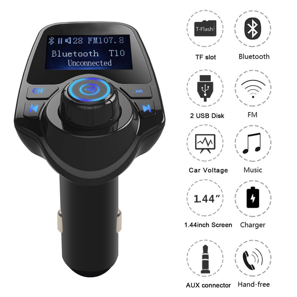 Car Battery Indicator Bluetooth Wireless FM transmitter Modulator for iPhone US