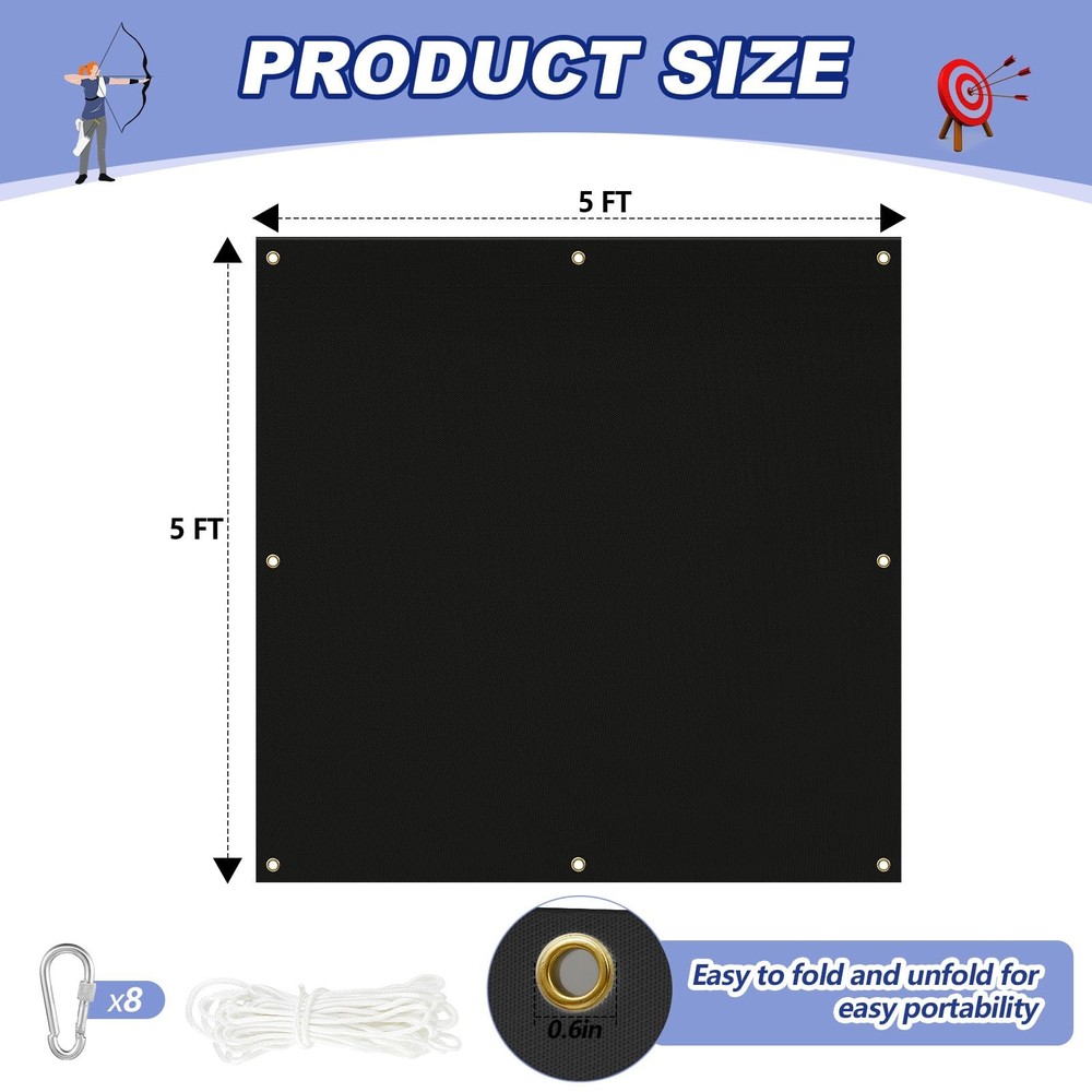Heavy Duty Archery Backstop Net with Hooks Rope