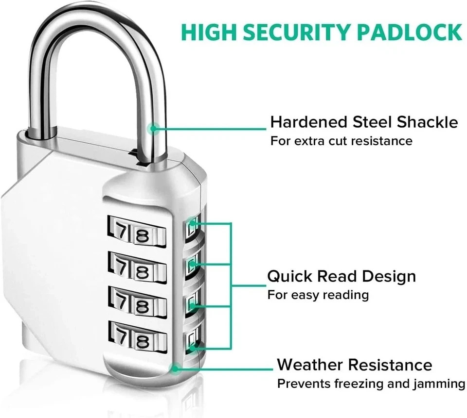 Combo Lock for Lockers, 4 Digit Combination Padlock, 2 Pack Pad Locks with Code