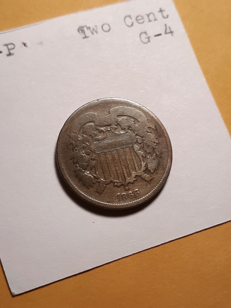 1866 Two Cent Coin Brown Good