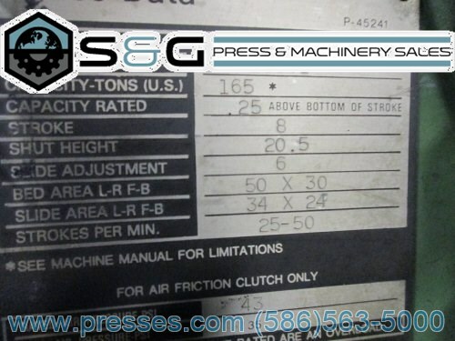 150 TON NIAGARA E-150-S, C-FRAME PRESS