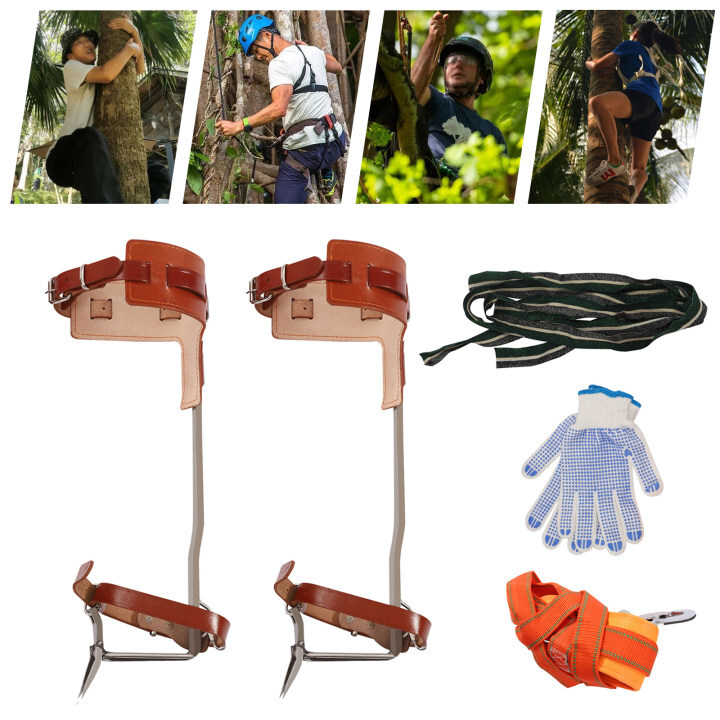 Adjustable Tree Climbing Spike Set Pole Climbing Spurs Tool Climber Strap Gaffs