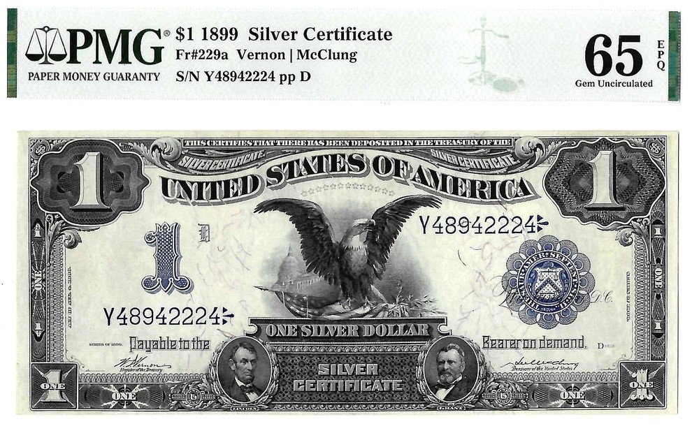 1899 $1 Silver Certificate Fr. 229a PMG Gem UNC 65 EPQ