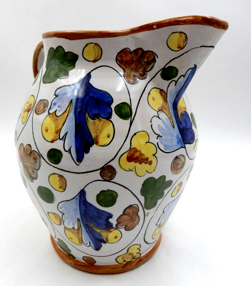 ITALIAN HANDMADE HAND-PAINTED LEAF & NUTS PATTERN CERAMIC JUG OR PITCHER