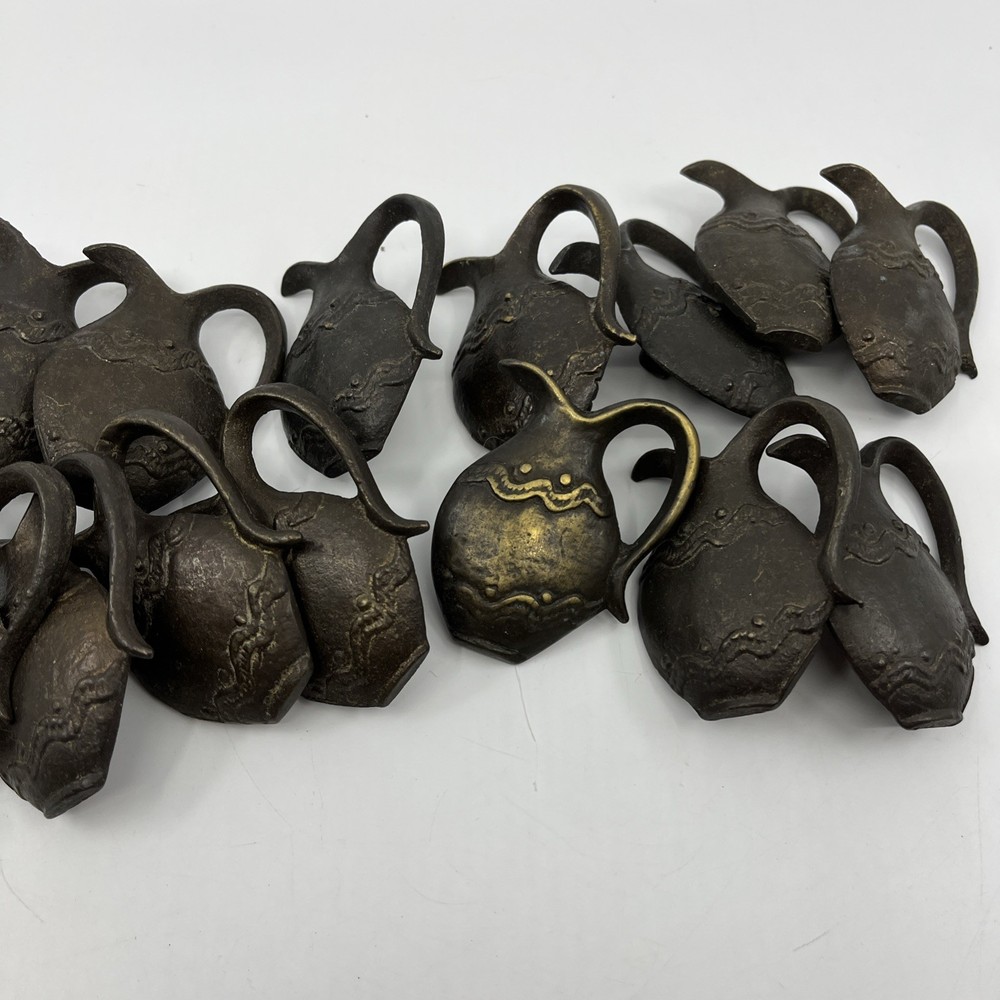 Vtg Solid Brass Distressed Pitcher Ewer Drawer Knobs Pulls Set Of 14 Read 2"