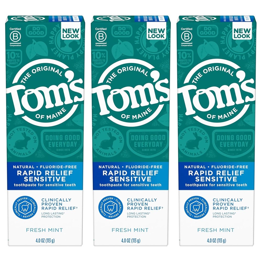 Fluoride-Free Rapid Relief Sensitive Toothpaste, Fresh Mint, 4 Oz. 3-Pack