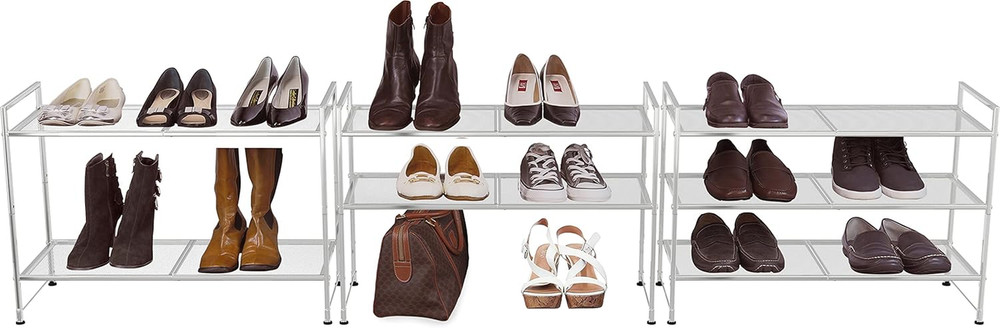 3-Tier Stackable Mesh Shoe Rack, Silver
