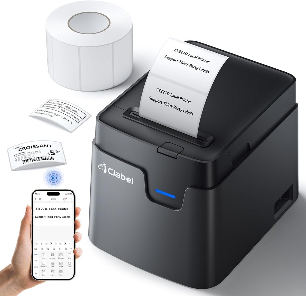 CLABEL Desk Bluetooth Barcode Label Printer: 221D Label Maker with Direct The...