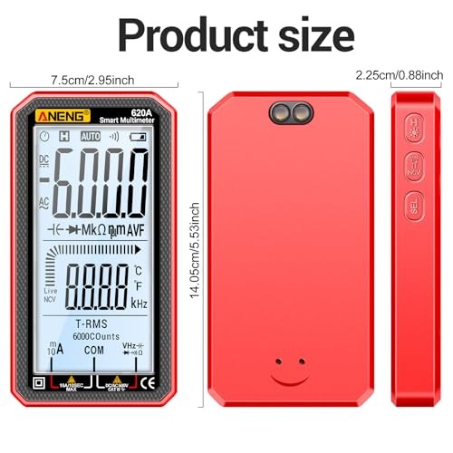 Digital Multimeter, Voltmeter Smart Electrical Tester 6000 Counts with 620A Red