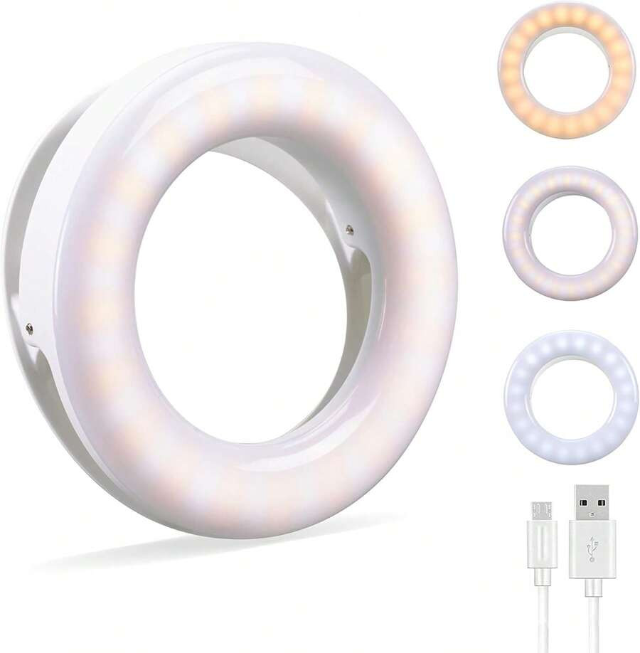 3 Modes Selfie LED Ring Fill Light Camera Rechargeable for iPhone Android Phone
